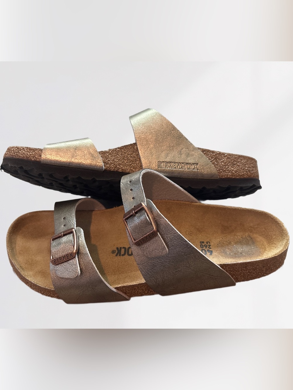 Birkenstock Sydney Metallic Taupe Two-Strap Sandals EU40 US 9-9.5
